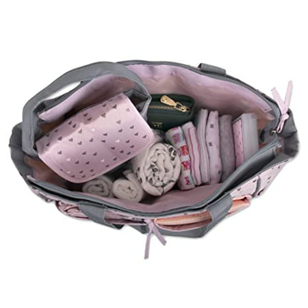 Baby Essential, Diaper Bag Tote 5 Piece Set with Sun, Moon, and Stars, Wipes Pocket, Dirty Diaper Pouch, Changing Pad - Grey/PinkPink,