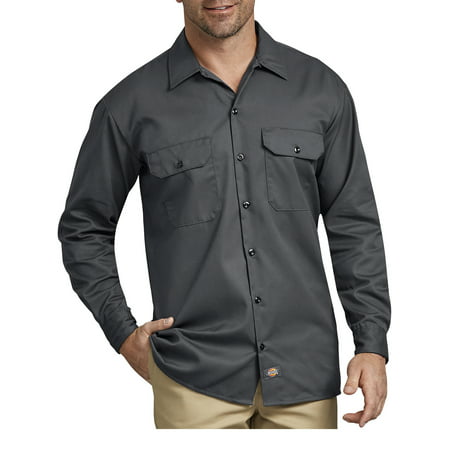 Dickies Mens and Big Men's Original Fit Long Sleeve Twill Work Shirt, CHARCOAL, L