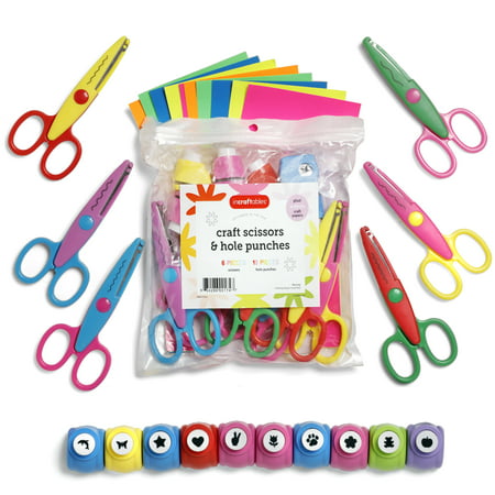 Pattern Craft 6pcs Scissors w/ 10pcs Paper Hole Punches & 10pcs Multicolor Craft Papers by Incraftables