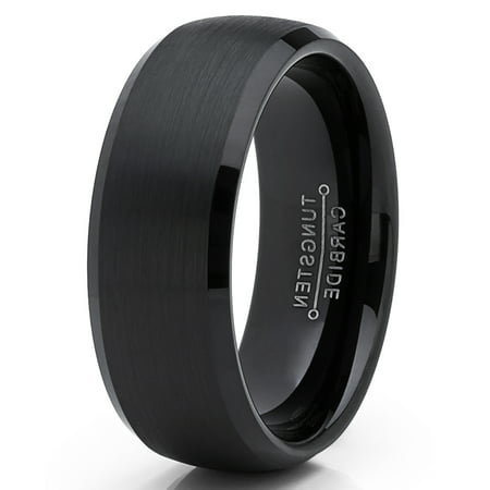 Men's Solid Black Tungsten Wedding Band Ring Dome 8MM Comfort-fit