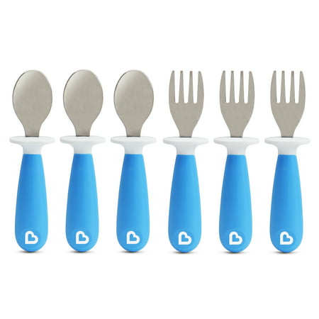 Munchkin Raise Toddler Forks and Spoons, 6 Pack, Blue, 12+ months, Blue, 6 Pack