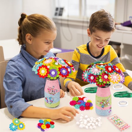 Flower Bouquet with Buttons Vase for Kids Age 4-8 Flower Craft Kit for 4 5 6 7 8 Year Old Girls Boys Art Supplies for Children Age 5 6 7 8 DIY Flower Vase Craft Art Kits for 3 4 5 Year Old ChildWinter Jasmine+Rain Butterfly,