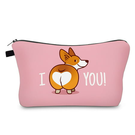 Makeup Bag Cosmetic Bag Soft Organizer Small Makeup Pouch for Purse for Women Girls Gift (Corgi)