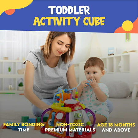 Toysery Baby Activity Center ? Toddler Kids Learning & Skill Development Cube with Lights & Music. Enhance Skill Development with a 15 in 1 Game Functions Toy