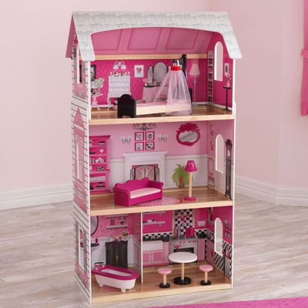 KidKraft Bonita Rose Wood Dollhouse, over 3 feet Tall, with 7 Pieces, for 12-inch Dolls