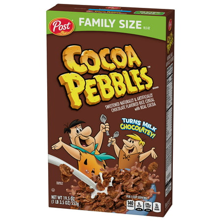Post Cocoa PEBBLES Breakfast Cereal, Gluten Free, Cocoa Flavored Crispy Rice Cereal, Breakfast Snacks, 19.5 Oz