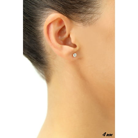 Tilo Jewelry 14k Solid White Gold Round CZ Stud Earrings with Screwback (4mm) Women, Girls, Men, Unisex
