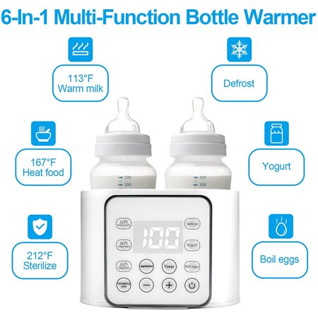 Baby Bottle Warmer, 9-in-1 Portable Bottle Warmer, Baby Bottle Sterilizer, Double Bottle Breast Milk Warmer with LCD Display, Timer & 24H Temperature Control
