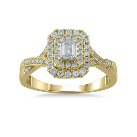 1/2 Carat T.W. (I2 clarity, H-I color) Brilliance Fine Jewelry Emerald cut Diamond Engagement Ring in 10kt Yellow Gold, Size 7Yellow,