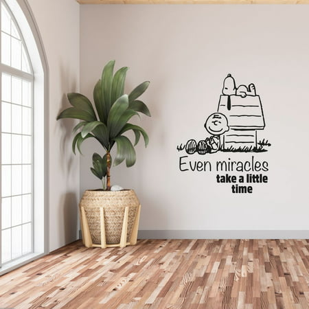Even Miracles Take A Little Time The Peanuts Movie Snoopy and Charlie Brown Vinyl Wall Art Sticker Decal Home Kids Room Study Room Boys Girls Wall D?coration Design Wall D?cor Decal Size (20x18 inch), 20" x 18"