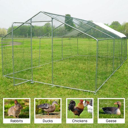 Walcut 20x10 ft. Large Metal Chicken Coop with Waterproof Cover and Chicken Wire Cage Walk in Chicken Run Coops, 20 x 10
