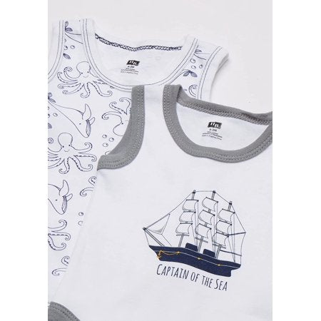 Hudson Baby Infant Boy Cotton Sleeveless Bodysuits 5pk, Sea Captain, 0-3 Months, Sea Captain, 0-3 Months