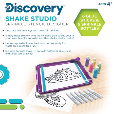 Discovery Kids 24-Piece Shake Studio Sprinkle Designer Kit, Arts and Crafts Stencil Kit with Sprinkles, Glitter, Glue, and Shaker