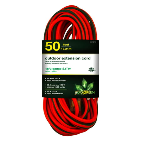 GoGreen Power GG-13750 16/3 50? SJTW Outdoor Extension Cord, Lighted End, 50 Ft, 50'