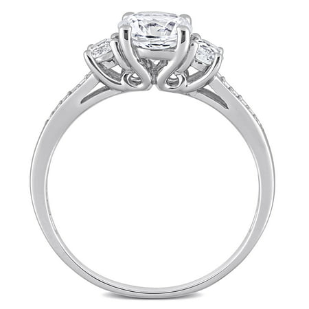 Miabella Women's 1-1/3 Carat T.G.W. Created White Sapphire and Diamond Accent 10kt White Gold 3-Stone Engagement Ring, 6