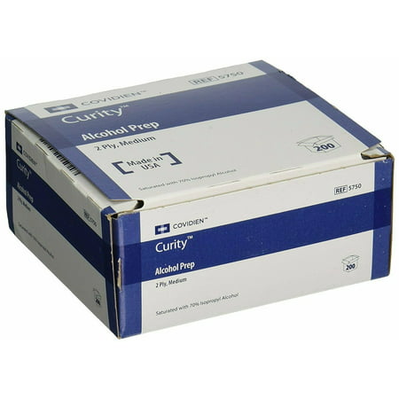 Covidien 5750 Curity Alcohol Prep Sterile Wipes, 2-Ply Medium Pads, 200 Ct