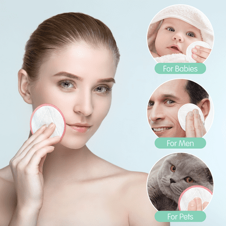 AGPTEK Makeup Remover Pads, Reusable Cotton Pad, 18 pcs White & Pink