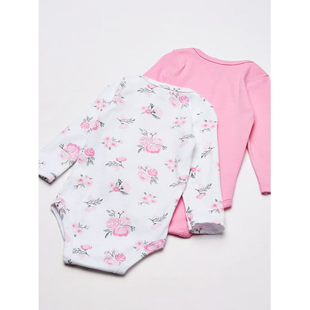 Hudson Baby Infant Girl Cotton Long-Sleeve Bodysuits 5pk, Basic Pink Floral, 0-3 Months, Basic Pink Floral, 0-3 Months