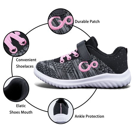 Toddler Boys Girls Sneakers Kids Lightweight Breathable Strap Athletic Running Shoes for Little KidsBlack pink,