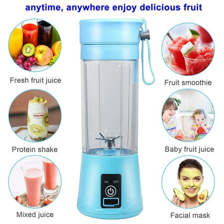 Portable Blender,Personal Blender with USB Rechargeable Mini Fruit Juice Mixer for Smoothies Shakes 380ML,BlueBlue,