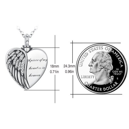 Coachuhhar Heart Angel Wing Urn Necklace for Ashes 925 Sterling Silver Heart Memorial Keepsake Cremation Pendant Necklace Cremation Jewelry Gifts for Women GirlsSilver,