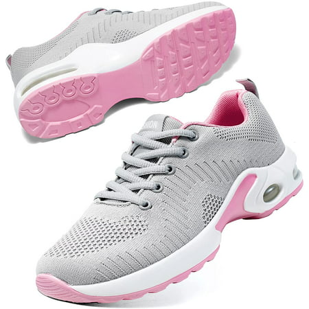 Women's Athletic Workout Sneakers Comfortable Walking Breathable Running Air Cushion Casual Gym SportGray,