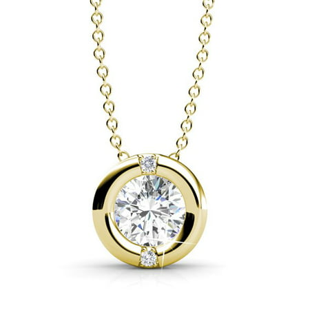 Cate & Chloe Zara Radiant 18k White Gold Plated Necklace with Solitaire Round Cut Crystal, Necklace for Women (Yellow Gold)Yellow Gold,