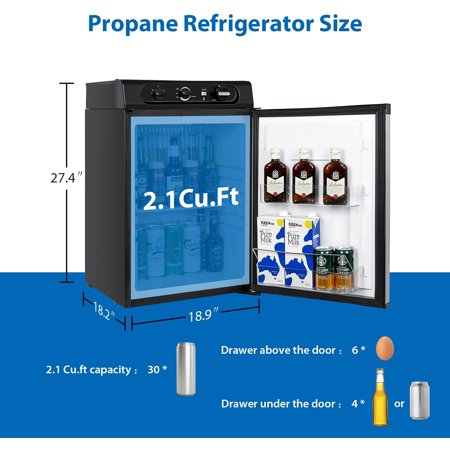 Propane Refrigerator 3 Way Camper Gas Fridge 120V 12V LPG 2.1 Cu.Ft RV Refrigerator Black