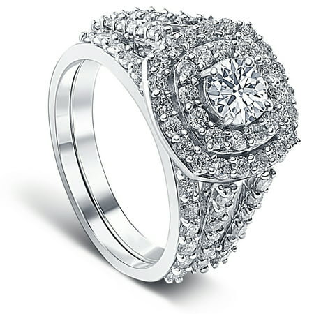 2 Ct TW Diamond Engagement Cushion Halo Engagement Ring Set White Gold Lab Grown, White Gold, 4