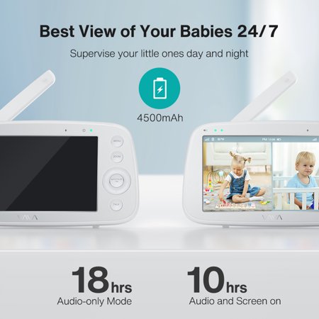 VAVA Baby Monitor Split View, 5" 720P Video Baby Monitor with 2 Pan Tilt Zoom Cameras, Infrared Night Vision & Thermal Monitor