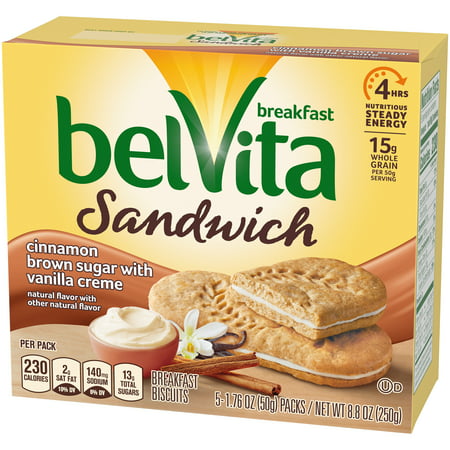 belVita Breakfast Cinnamon Brown Sugar & Vanilla Creme Breakfast Biscuits, 5 Packs (2 Biscuit Sandwiches Per Pack)