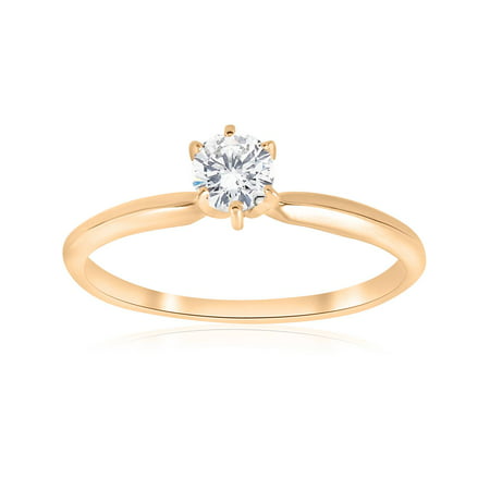 14k Yellow Gold 1/4ct Round Diamond Solitaire Engagement Ring, Yellow Gold, 7