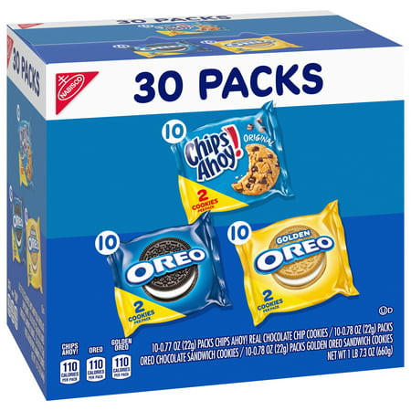 Nabisco Sweet Treats Cookie Variety Pack OREO, OREO Golden & CHIPS AHOY!, 30 Snack Packs (2 Cookies Per Pack)