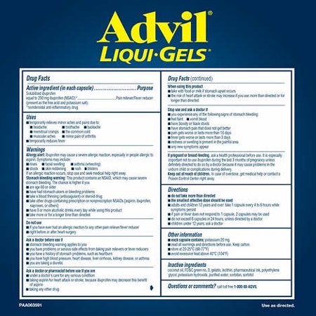 Advil Liqui-Gels, Ibuprofen, 200 mg., 240 Capsules