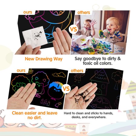 Swtroom Scratch Art Paper Set for Kids, 107 Pcs Rainbow Magic Scratch off Paper Art Craft for Boys & Girls