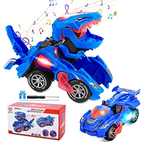 Transforming Dinosaur Toys, Transform Car Toys with LED Light and Music Automatic, Transforming Dinosaur Toys Car for 3 4 5 6 Year Old Boys Girls Christmas Birthday Gifts
