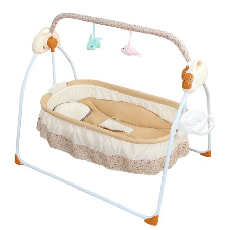 Wuzstar Electric Crib Bluetooth Baby Cradle Swing Rocking Chair with Pillow+Mat for 0-18 Months Newborn,Khaki
