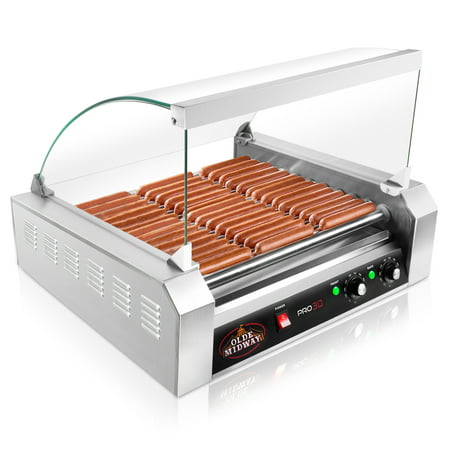 Olde Midway Electric 30 Hot Dog 11 Roller Grill Cooker Machine 1200-Watt With Cover - Commercial Grade