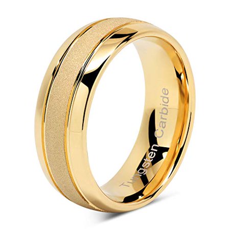 Tungsten Rings For Men Women Gold Wedding Band SandBlasted Finish Dome Edge Sizes 8-16, 9