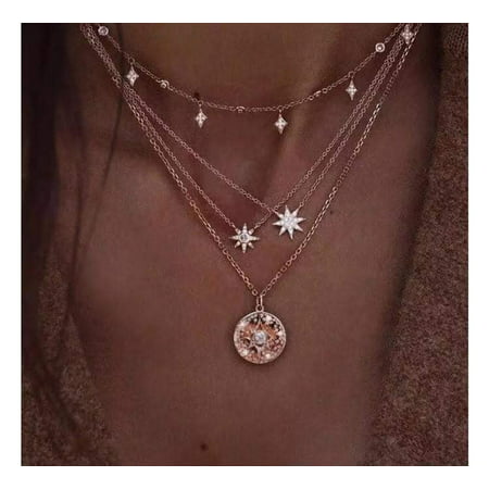 Bohemian Gold Crystal Star Sun Choker Pendant Necklace / Gift for Her / Women's Necklace / Metal Layered Necklaces / Boho Jewelry