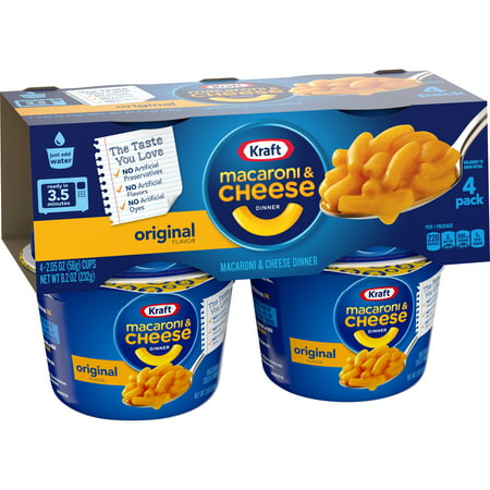 Kraft Original Mac N Cheese Macaroni and Cheese Cups Easy Microwavable Dinner, 4 ct Pack, 2.05 oz Cups