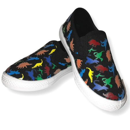 Dinosaur Boys' Shoe Toddler Sneaker Slip On Kids Shoes, Blue, Black, or GrayBlack,