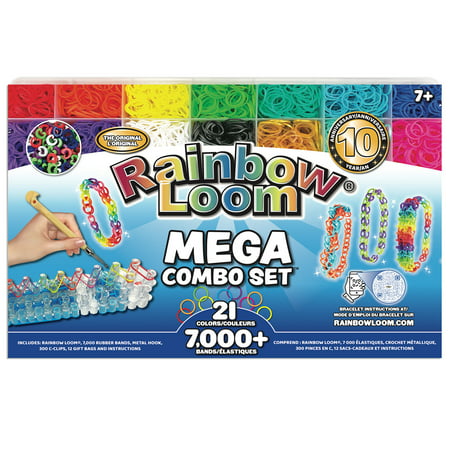 Rainbow Loom- MEGA Combo Set Features, 7,000 High Quality, Latex Free Rubber Bands, 3000 C-Clips, 21 Different Colors, 12 Gift Bags, Carrying Case, Long Lasting Craft, Ages 7 and Up