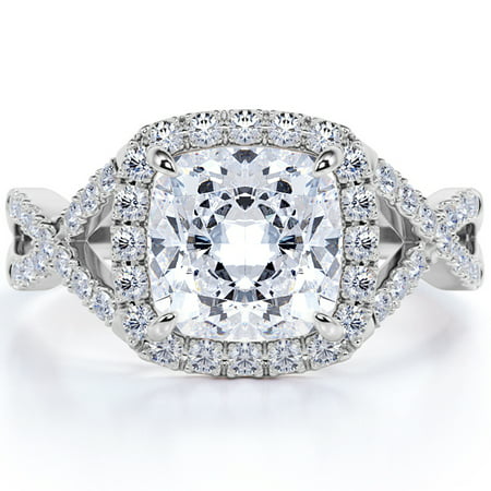 2 Carat Round cut Moissanite and Diamond infinity Halo Engagement Ring in 10k White Gold