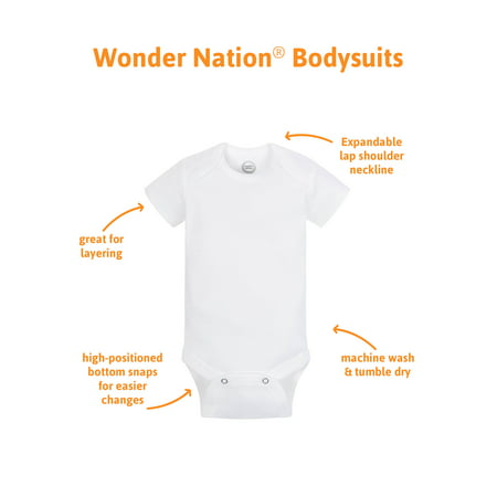 Wonder Nation Baby Boy or Girl Unisex White Short Sleeve Bodysuits, 6-Pack (Newborn-24M), White, 6-9 Months