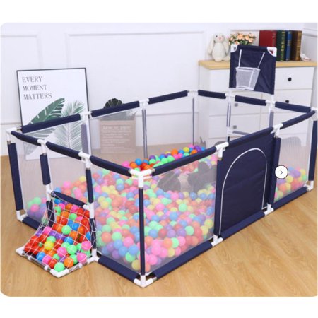 91 Inch Large Kid Baby Playpen Playard With Basketball Hoop,Folding Breathable Mesh Infant Children Play Game Fence for Indoors Outdoors Home
