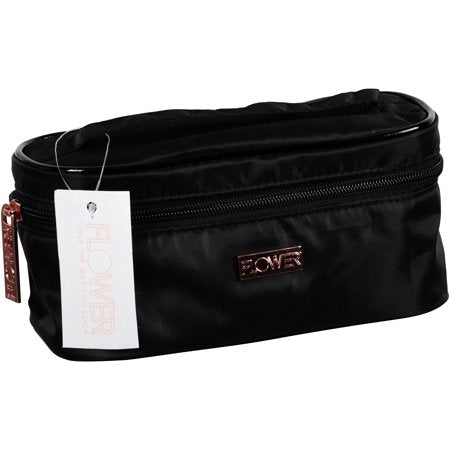 Flower Train Case Cosmetic Bag, Black