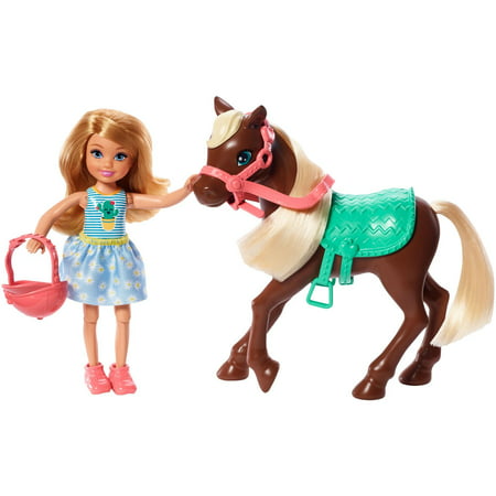 Barbie Club Chelsea and Horse 6-inch Blonde Wearing Fashion and Accessories Doll Playsets