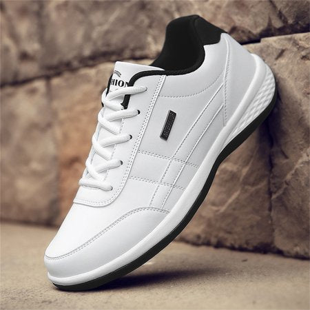 Damyuan Mens Casual Shoes Leather Fashion Sneakers Breathable Comfort Walking Shoes for Male Low-Top Trainers, White, 8