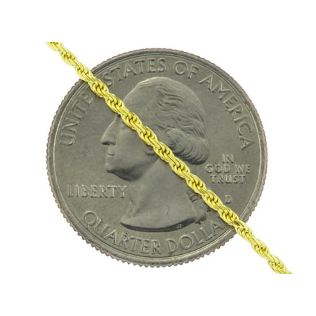 Nuragold 14k Yellow Gold 1.5mm Rope Chain Diamond Cut Pendant Necklace, Dainty Womens Jewelry 16" - 24"